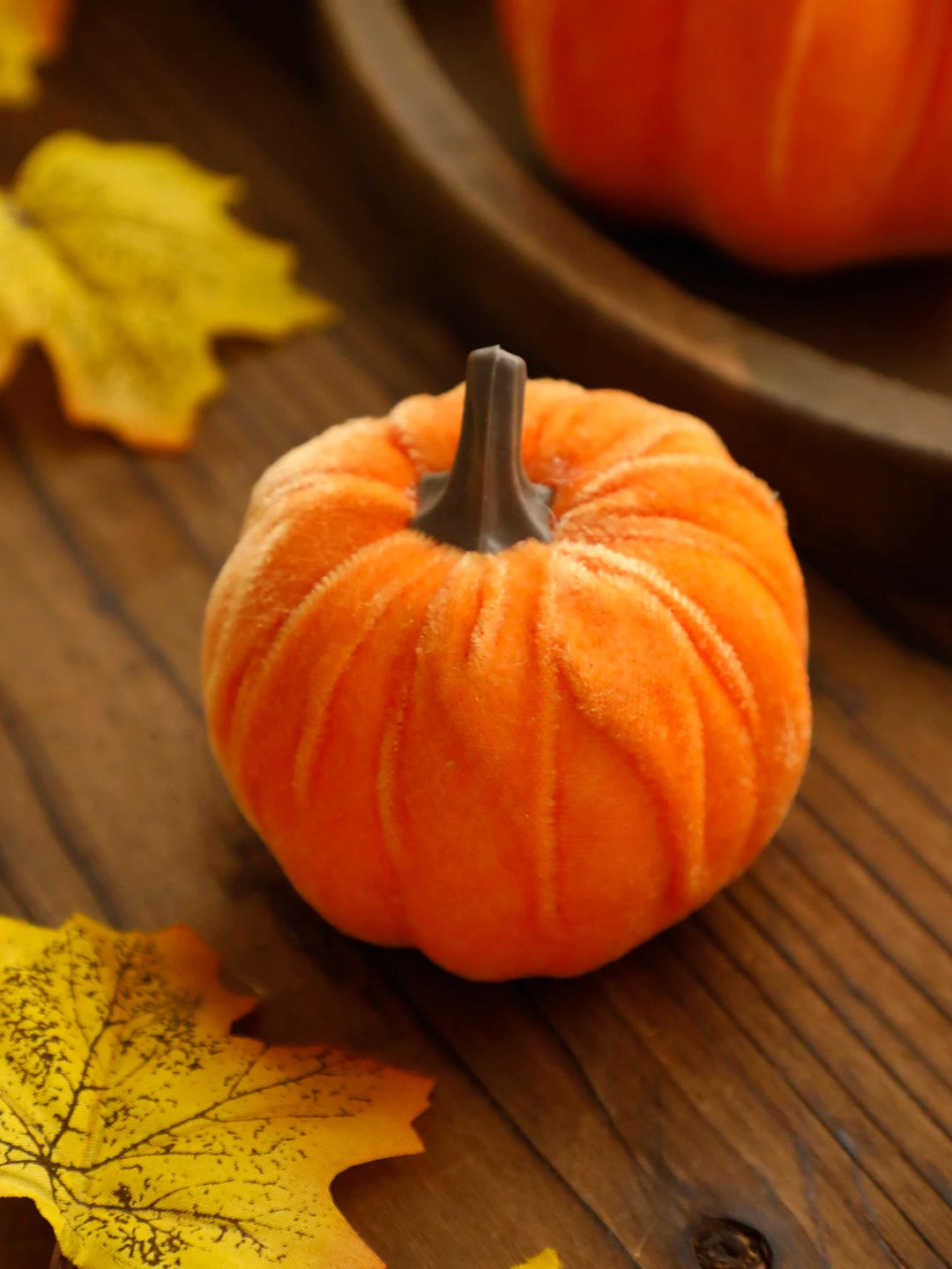 Velvet Artificial Pumpkin Fall Decor | Plush Texture with Decorative Stem | Reusable Tabletop Ornament for Autumn Display
