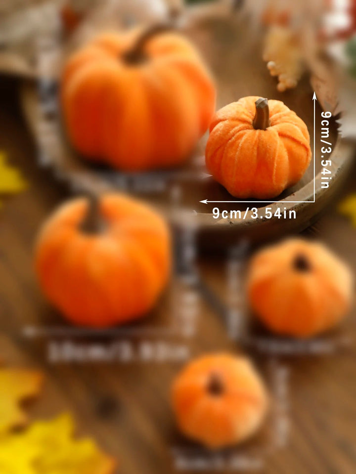 Velvet Artificial Pumpkin Fall Decor | Plush Texture with Decorative Stem | Reusable Tabletop Ornament for Autumn Display