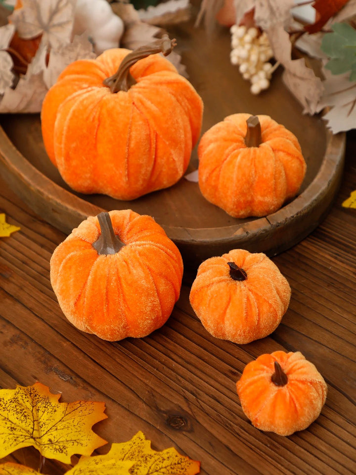 Velvet Artificial Pumpkin Fall Decor | Plush Texture with Decorative Stem | Reusable Tabletop Ornament for Autumn Display