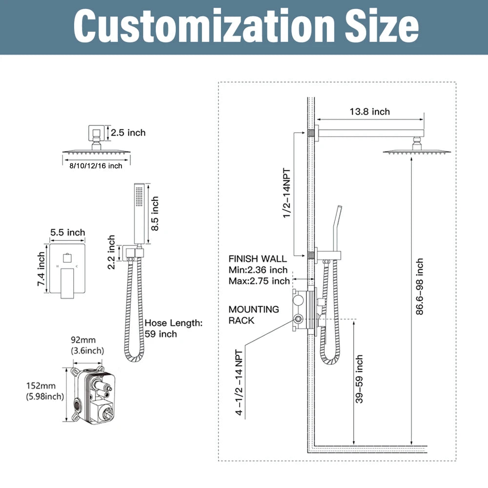Versatile Shower System – Chrome Brass with Adjustable Rainfall Heads