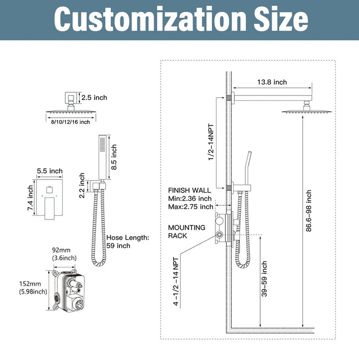 Versatile Shower System – Chrome Brass with Adjustable Rainfall Heads