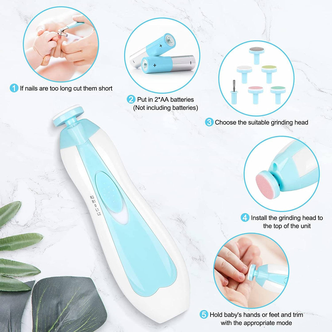 Electric Baby Nail Trimmer | 6 Grinding Heads &amp; 4-Speed Bi-Directional Rotation | Quiet LED-Guided Filing for Whole Family 8