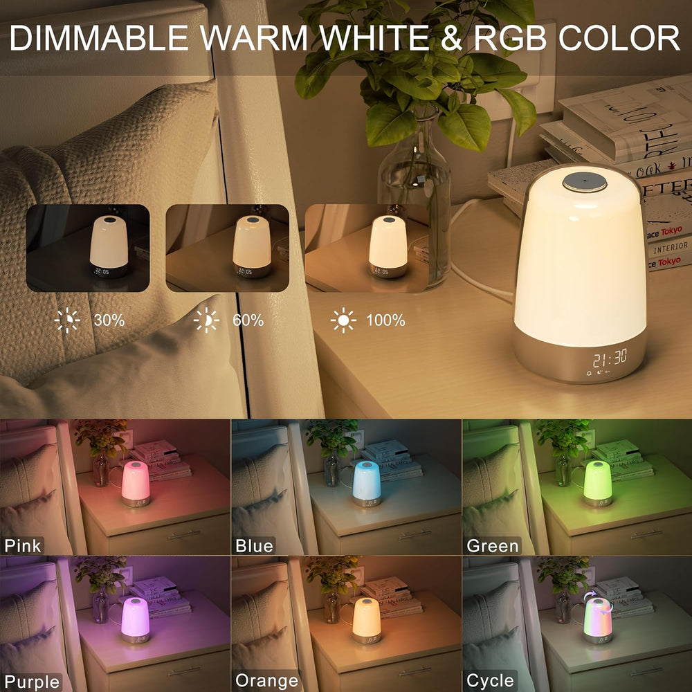 Wake-Up Light Alarm Clock | Sunrise Simulation, Dual Alarms, 16 RGB Colours | 1500 mAh USB-C Rechargeable Battery