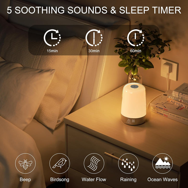 Wake-Up Light Alarm Clock | Sunrise Simulation, Dual Alarms, 16 RGB Colours | 1500 mAh USB-C Rechargeable Battery