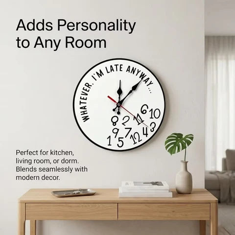 Wall Clock | Fallen Jumbled Numbers, Curved Slogan Face