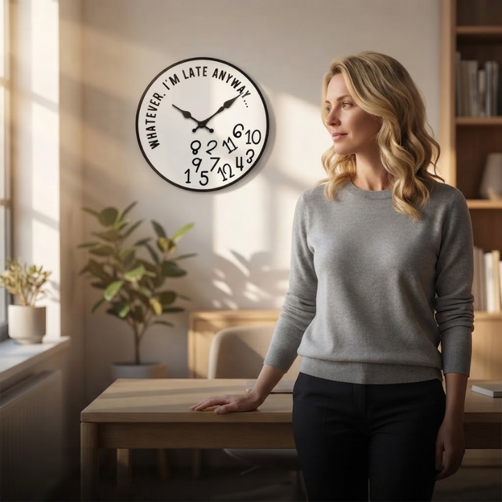 Wall Clock | Fallen Jumbled Numbers, Curved Slogan Face