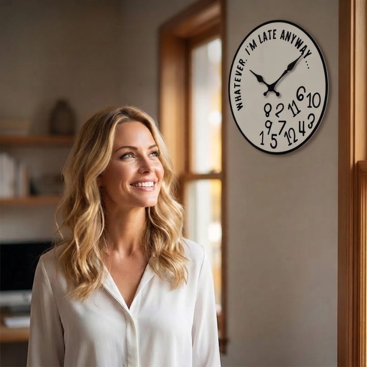 Wall Clock | Fallen Jumbled Numbers, Curved Slogan Face