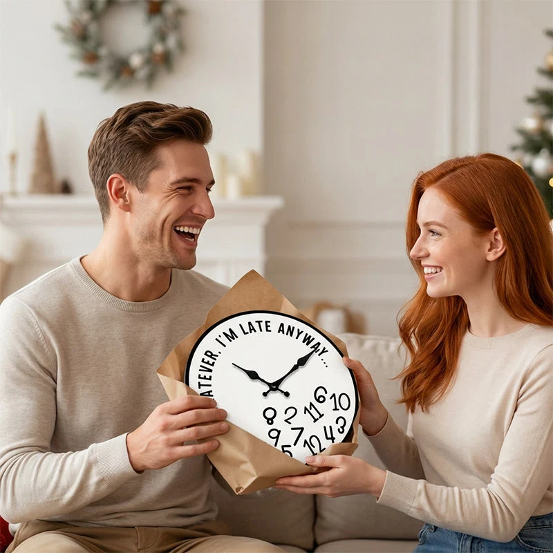 Wall Clock | Fallen Jumbled Numbers, Curved Slogan Face