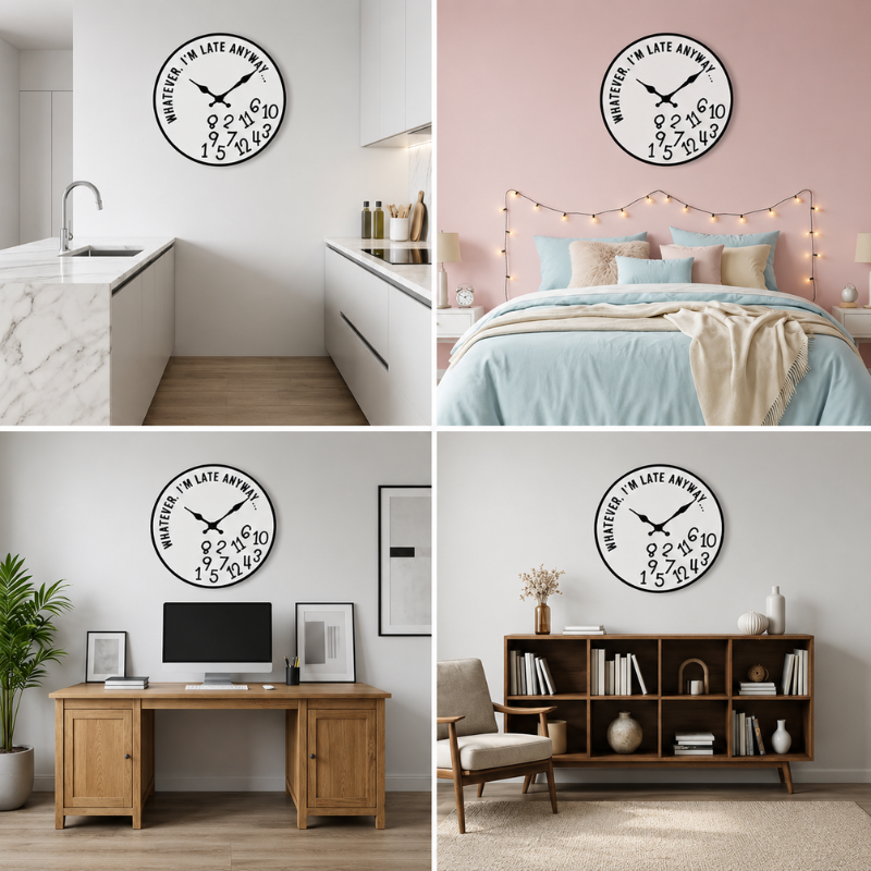 Wall Clock | Fallen Jumbled Numbers, Curved Slogan Face