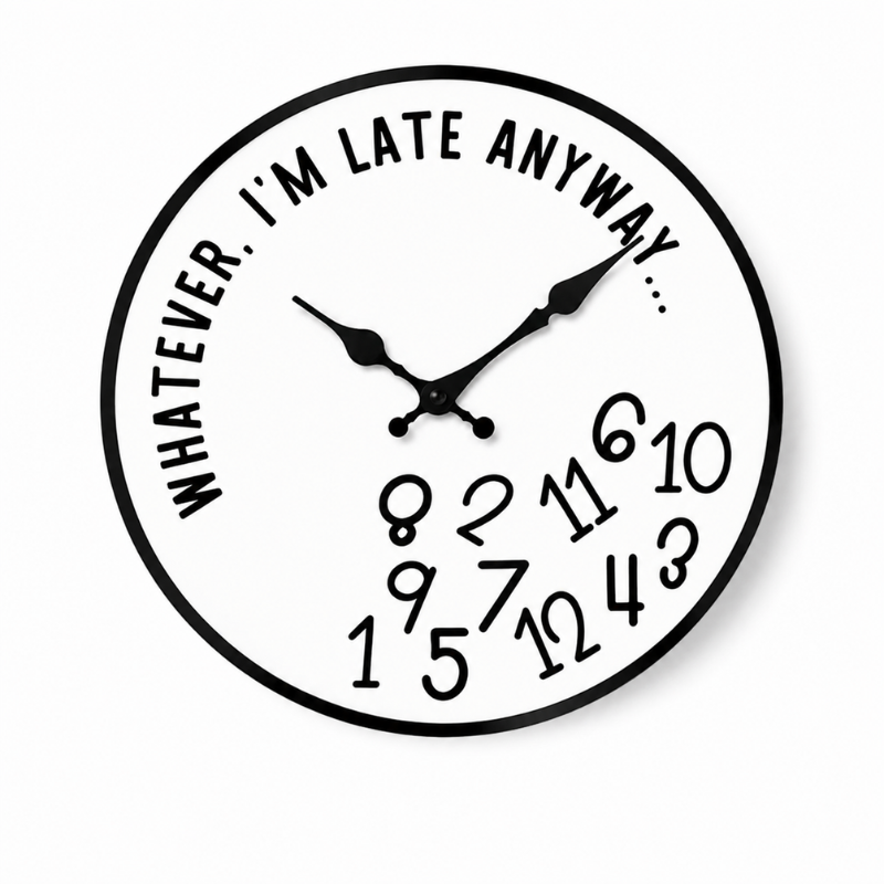 Wall Clock | Fallen Jumbled Numbers, Curved Slogan Face