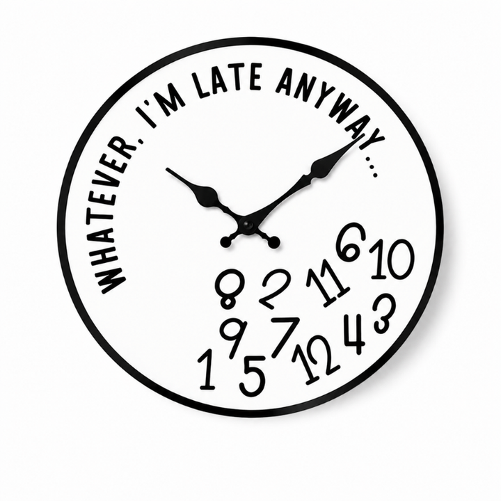 Wall Clock | Fallen Jumbled Numbers, Curved Slogan Face