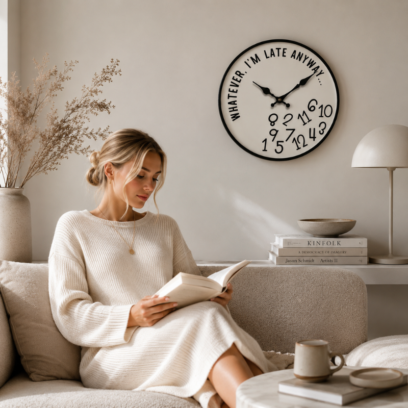 Wall Clock | Fallen Jumbled Numbers, Curved Slogan Face