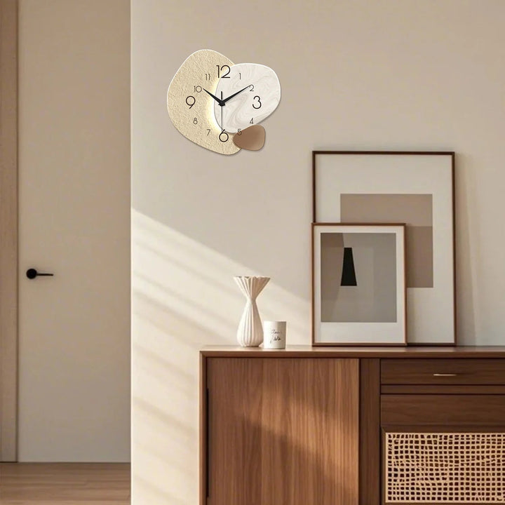 Wall Clock with Organic Shape | Beige &amp; White Silent Quartz