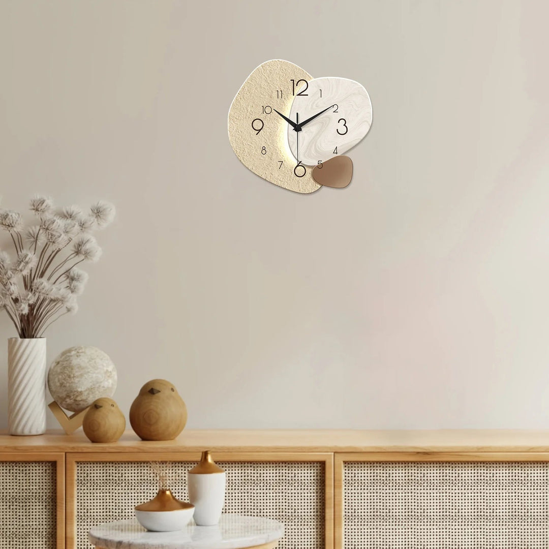 Wall Clock with Organic Shape | Beige &amp; White Silent Quartz