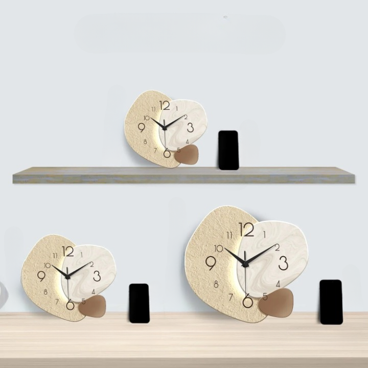 Wall Clock with Organic Shape | Beige &amp; White Silent Quartz