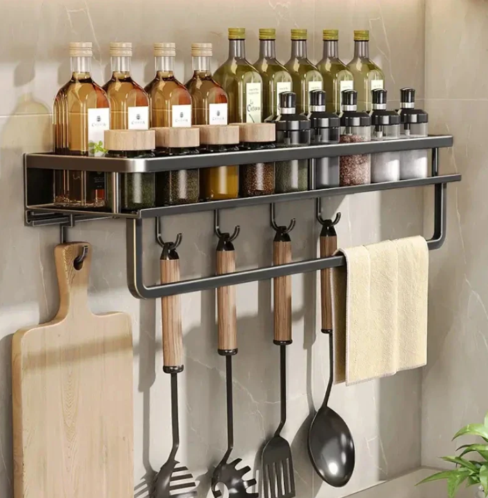 Wall-Mounted Kitchen Organizer | Slim Shelf, Towel Rail