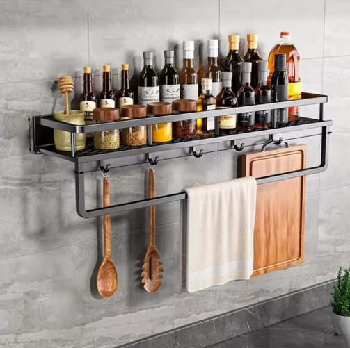 Wall-Mounted Kitchen Organizer | Slim Shelf, Towel Rail