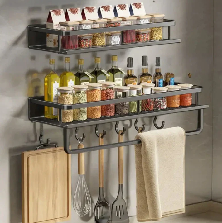 Wall-Mounted Kitchen Organizer | Slim Shelf, Towel Rail