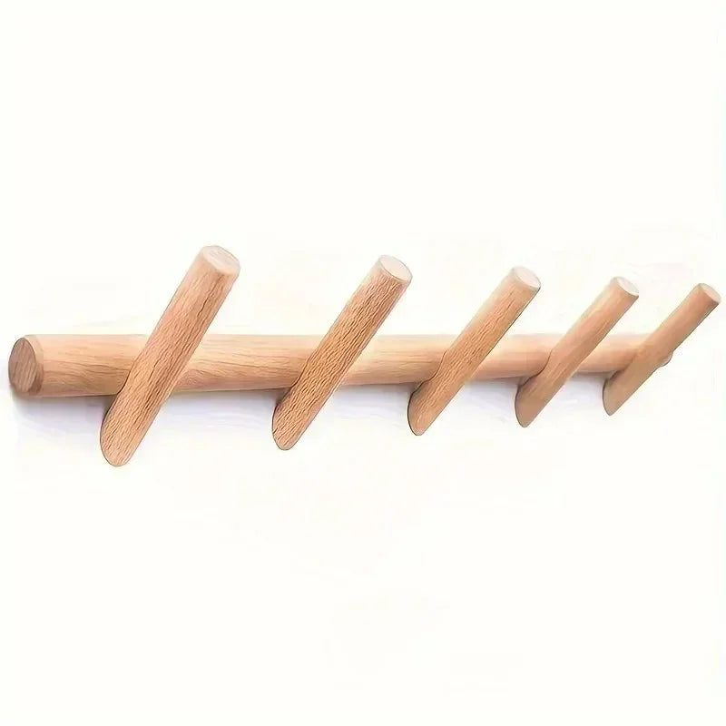 Wall-Mounted Oak Coat &amp; Hat Rack (5 Hooks)