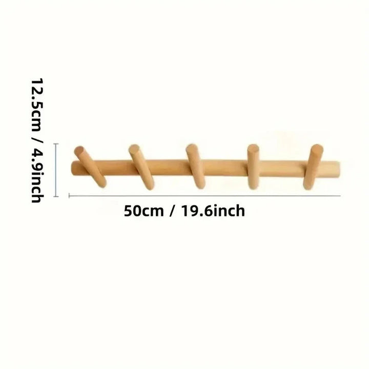 Wall-Mounted Oak Coat &amp; Hat Rack (5 Hooks)