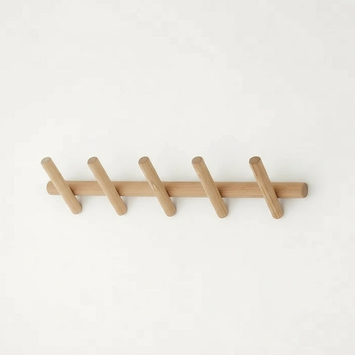 Wall-Mounted Oak Coat &amp; Hat Rack (5 Hooks)