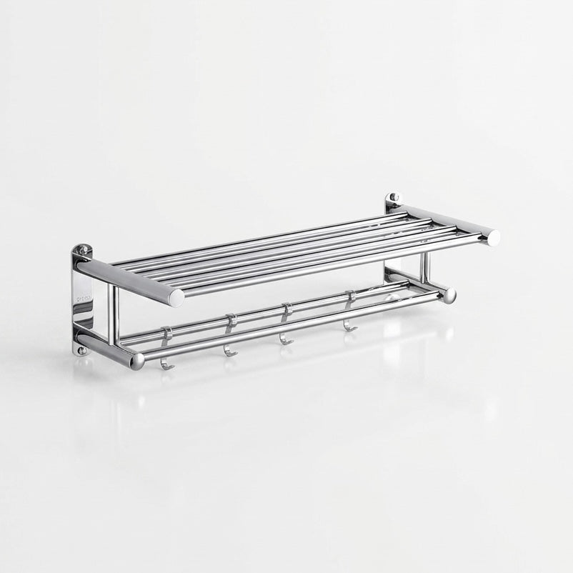 Wall-Mounted Towel Rack | Stainless Steel | Polished Chrome | 5 Hooks | 60x22x14cm | Bathroom