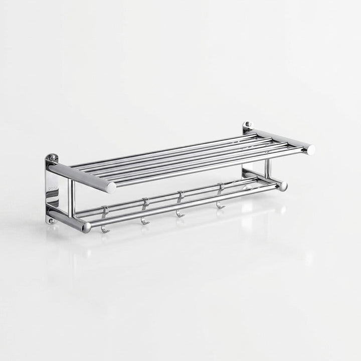 Wall-Mounted Towel Rack | Stainless Steel | Polished Chrome | 5 Hooks | 60x22x14cm | Bathroom