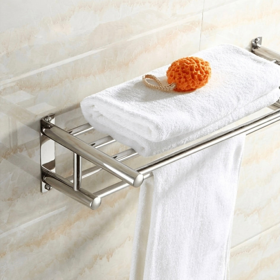 Wall-Mounted Towel Rack | Stainless Steel | Polished Chrome | 5 Hooks | 60x22x14cm | Bathroom
