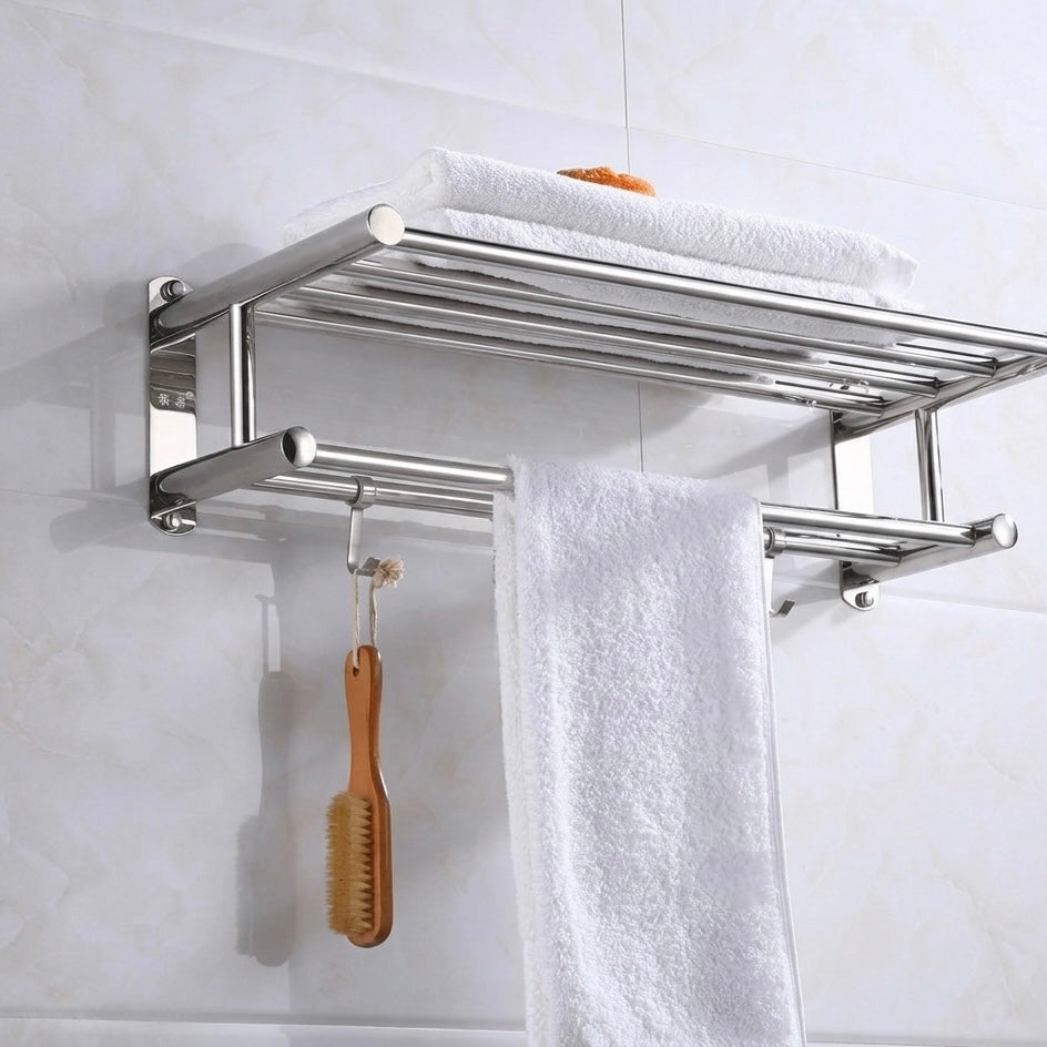Wall-Mounted Towel Rack | Stainless Steel | Polished Chrome | 5 Hooks | 60x22x14cm | Bathroom