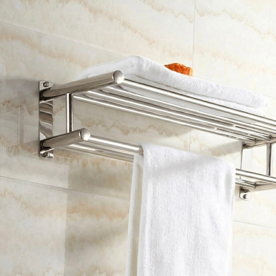 Wall-Mounted Towel Rack | Stainless Steel | Polished Chrome | 5 Hooks | 60x22x14cm | Bathroom
