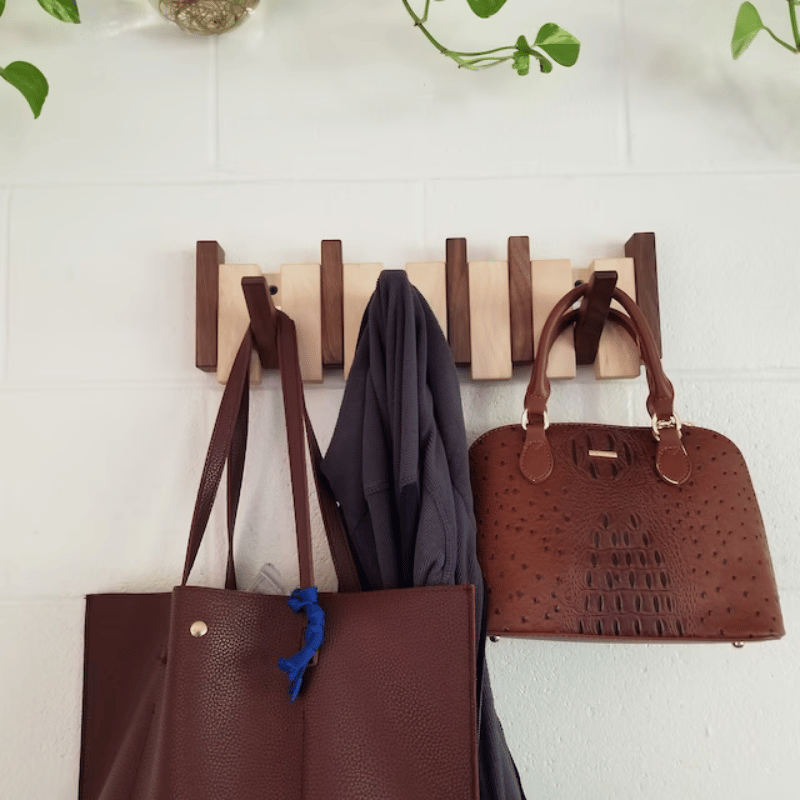 Wall-Mounted Wooden Coat Rack | HarmonyHold Fold-Down Hook Organizer