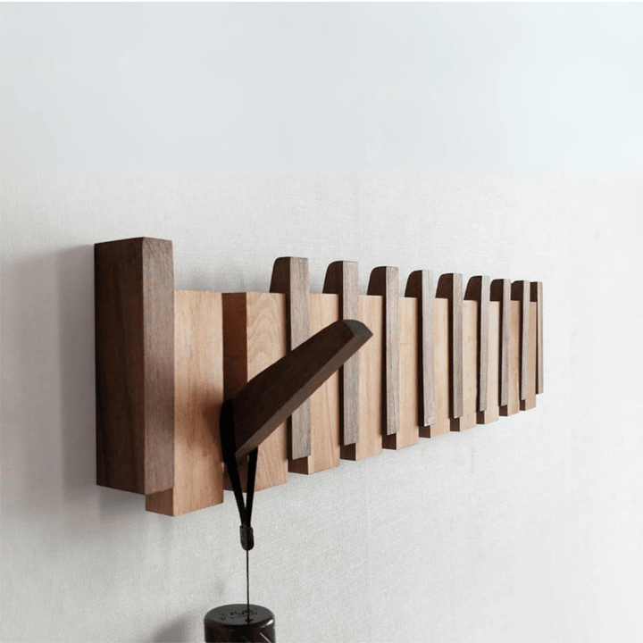 Wall-Mounted Wooden Coat Rack | HarmonyHold Fold-Down Hook Organizer