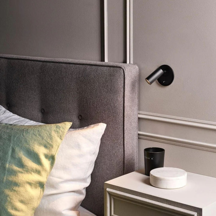 Wall Reading Lamp | Pivoting Cylinder Head, Round Plate