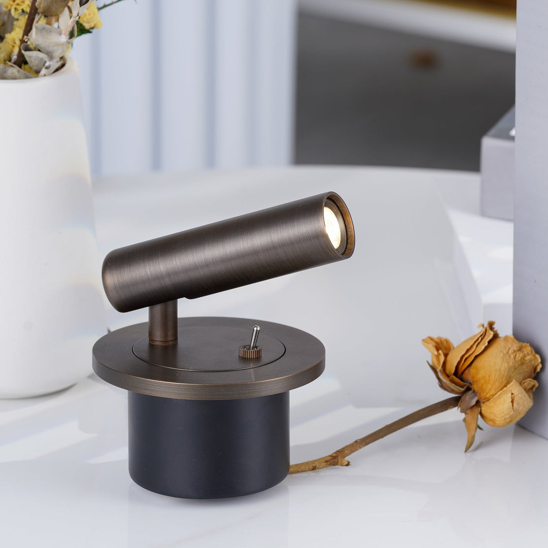 Wall Reading Lamp | Pivoting Cylinder Head, Round Plate