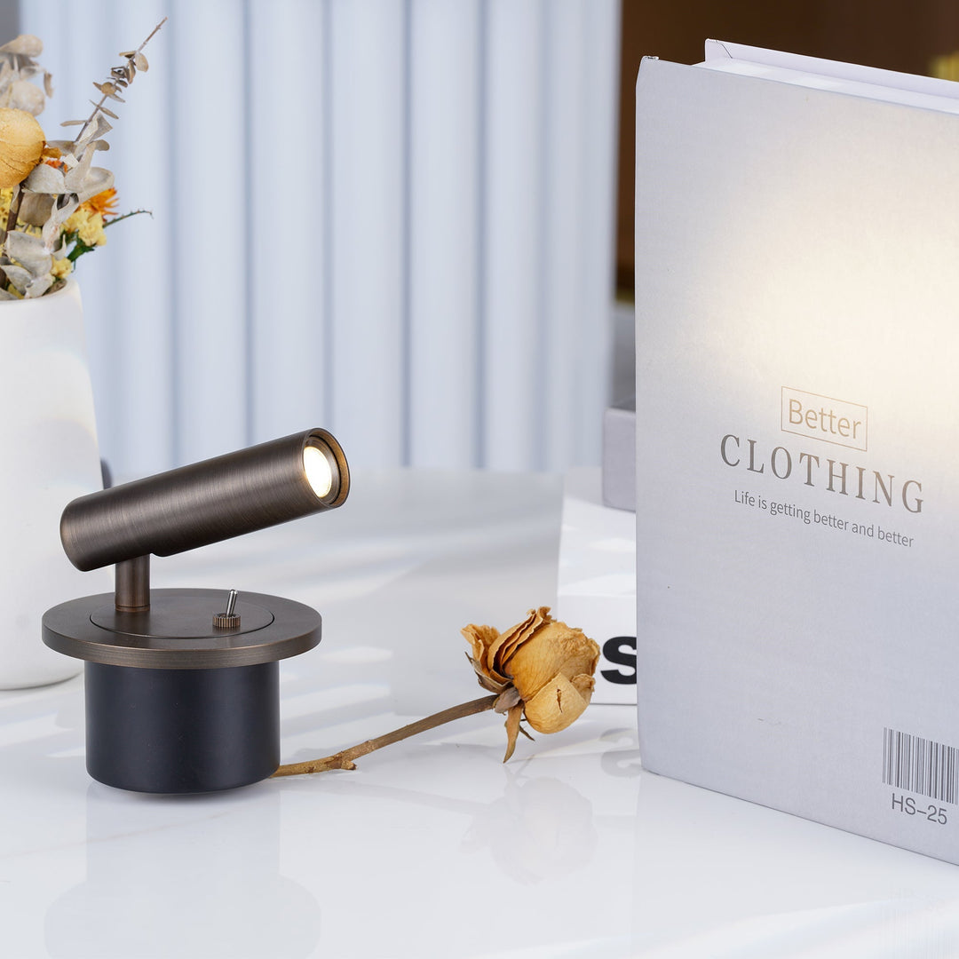 Wall Reading Lamp | Pivoting Cylinder Head, Round Plate