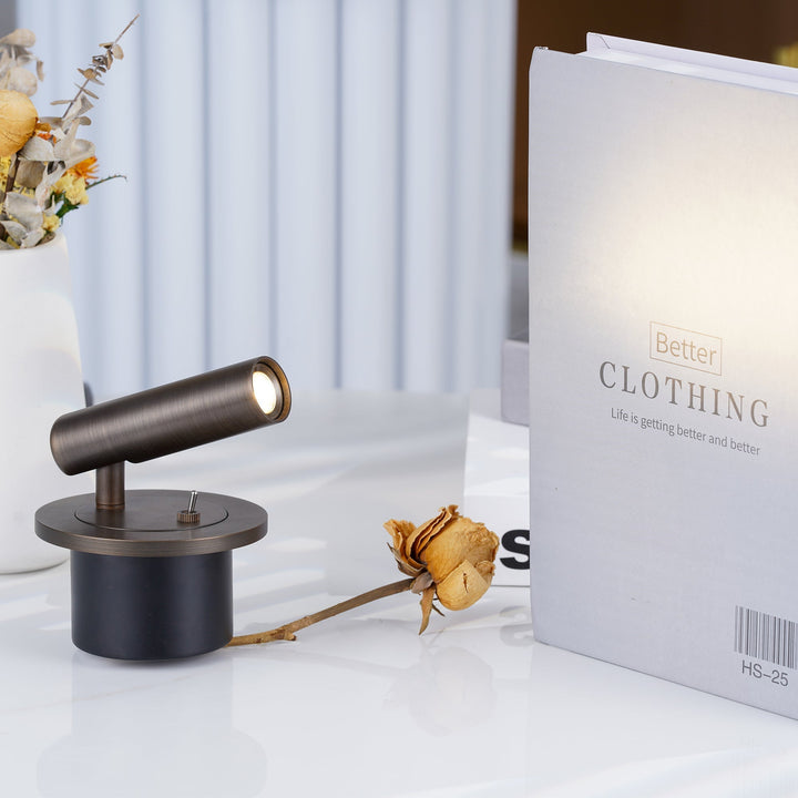 Wall Reading Lamp | Pivoting Cylinder Head, Round Plate