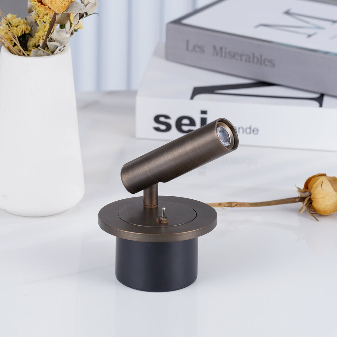 Wall Reading Lamp | Pivoting Cylinder Head, Round Plate