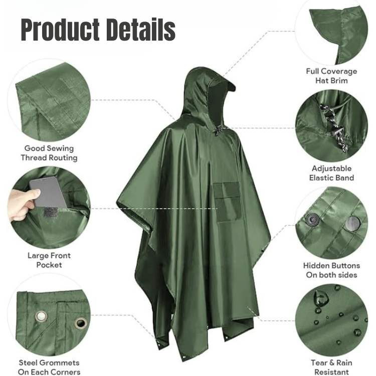 Waterproof Trekking Poncho | Compact Pouch, Universal Fit | All-Weather Protection for Hiking, Camping &amp; Emergency Shelter