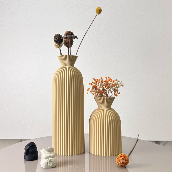Wavy Pattern Dry Flower Vase Set of Two | Sculptural Wave Design, No Water Needed | Home, Office and Desktop Decor