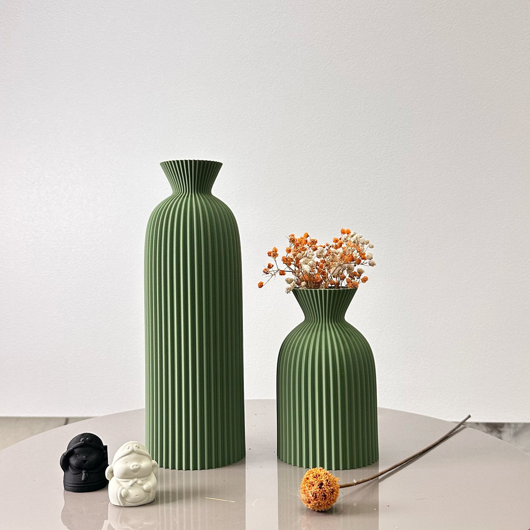 Wavy Pattern Dry Flower Vase Set of Two | Sculptural Wave Design, No Water Needed | Home, Office and Desktop Decor