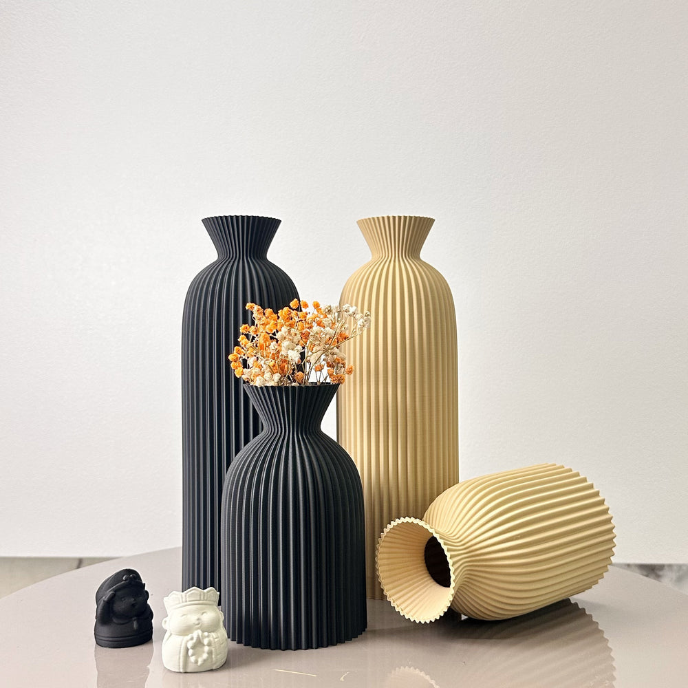 Wavy Pattern Dry Flower Vase Set of Two | Sculptural Wave Design, No Water Needed | Home, Office and Desktop Decor
