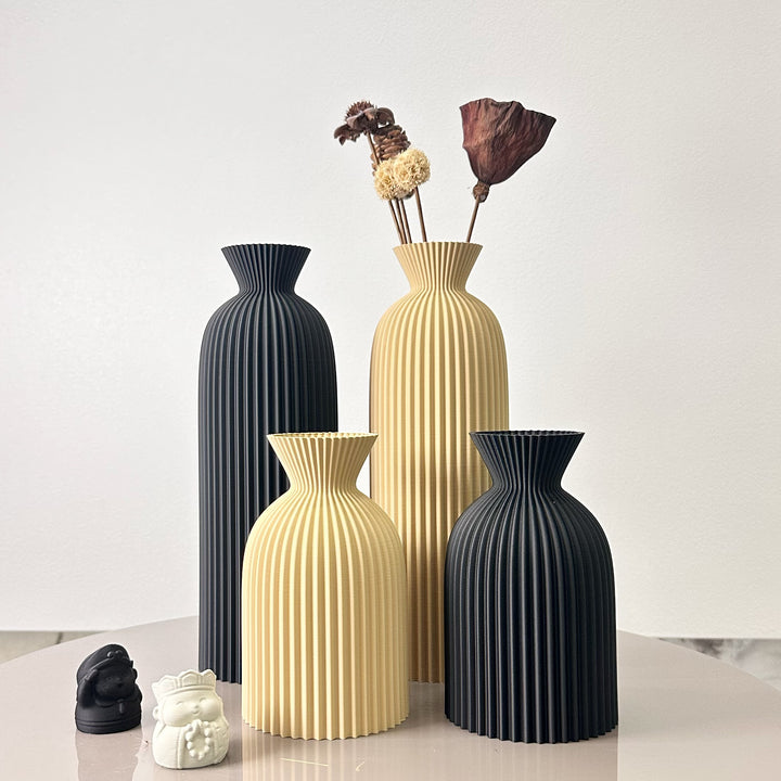 Wavy Pattern Dry Flower Vase Set of Two | Sculptural Wave Design, No Water Needed | Home, Office and Desktop Decor