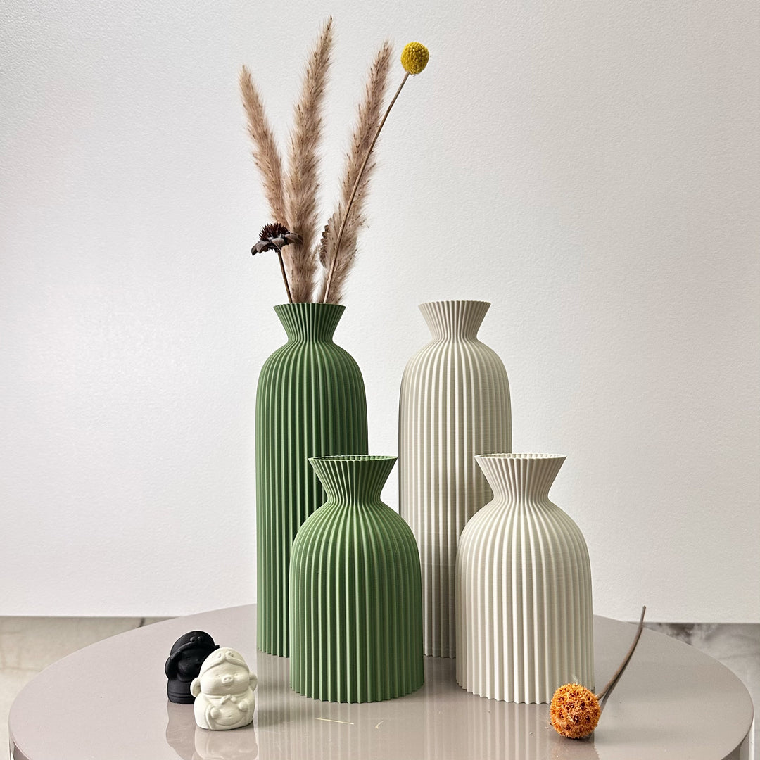 Wavy Pattern Dry Flower Vase Set of Two | Sculptural Wave Design, No Water Needed | Home, Office and Desktop Decor