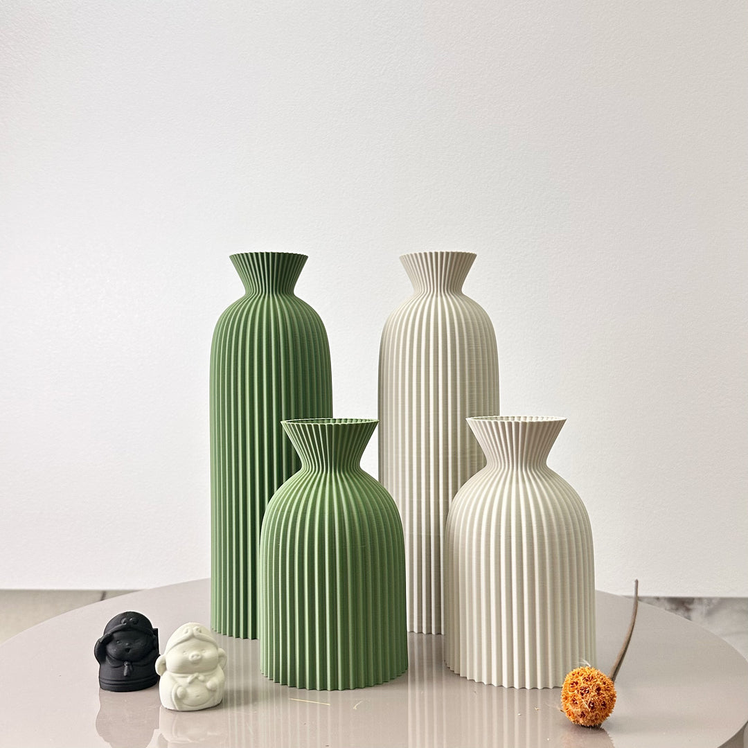 Wavy Pattern Dry Flower Vase Set of Two | Sculptural Wave Design, No Water Needed | Home, Office and Desktop Decor