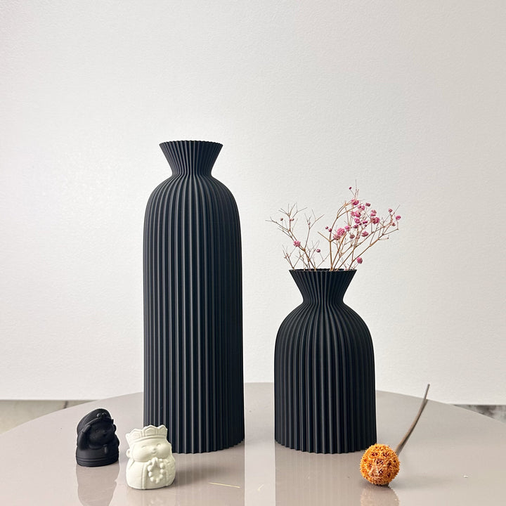 Wavy Pattern Dry Flower Vase Set of Two | Sculptural Wave Design, No Water Needed | Home, Office and Desktop Decor