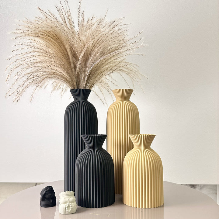 Wavy Pattern Dry Flower Vase Set of Two | Sculptural Wave Design, No Water Needed | Home, Office and Desktop Decor
