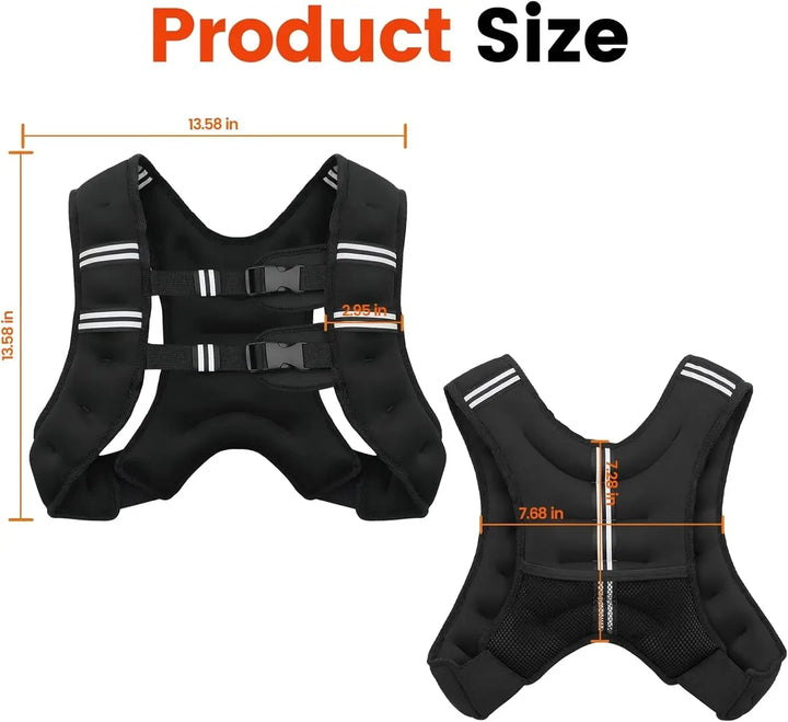 Weighted Vest Adjustable 8-12 lb | Iron Sand Fill, Reflective Stripes | Neoprene Training Vest for HIIT, Running, CrossFit