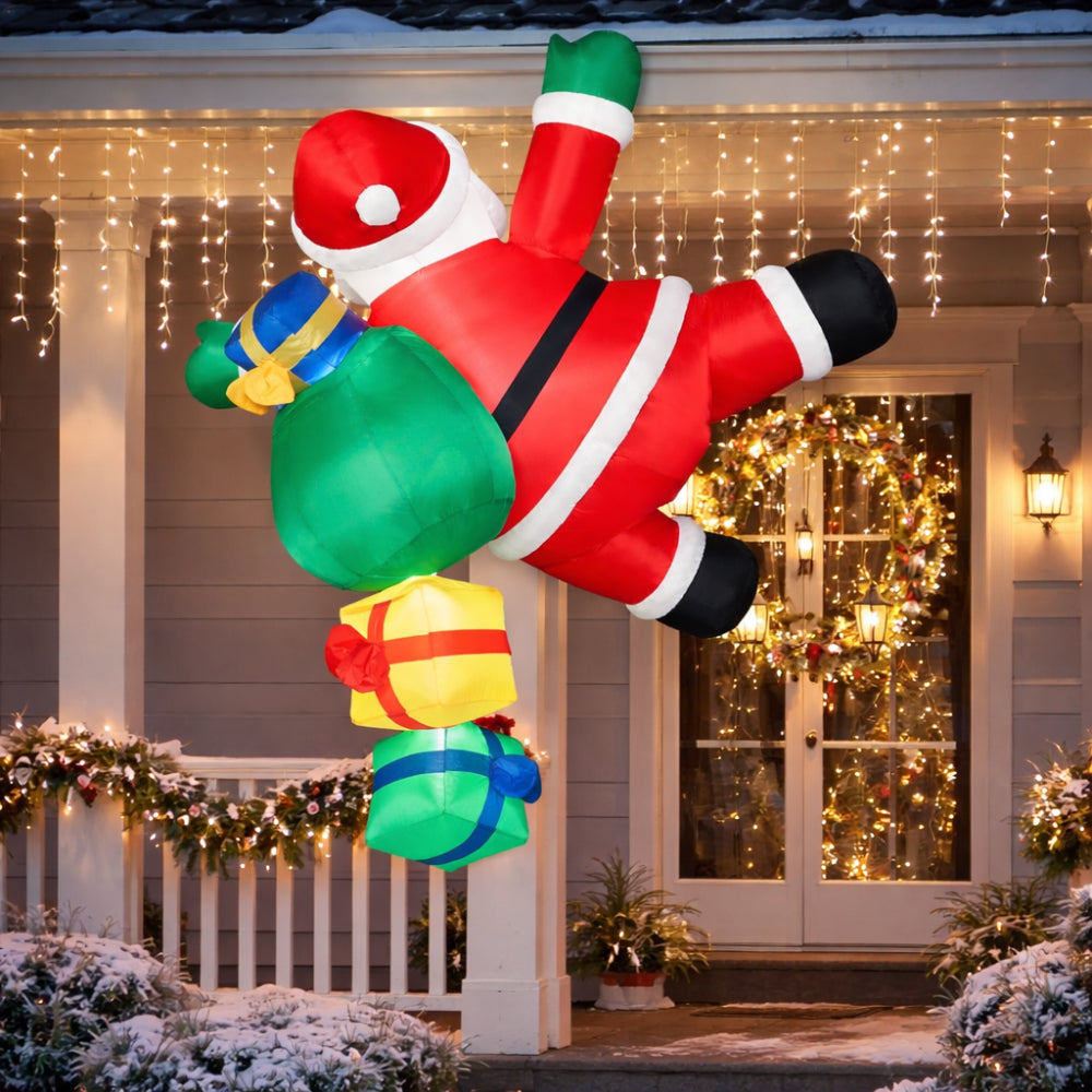 Climbing Santa Inflatable Christmas Decoration | LED Lights, Stakes, Ropes &amp; Sandbags Included | Outdoor Yard Decor 1