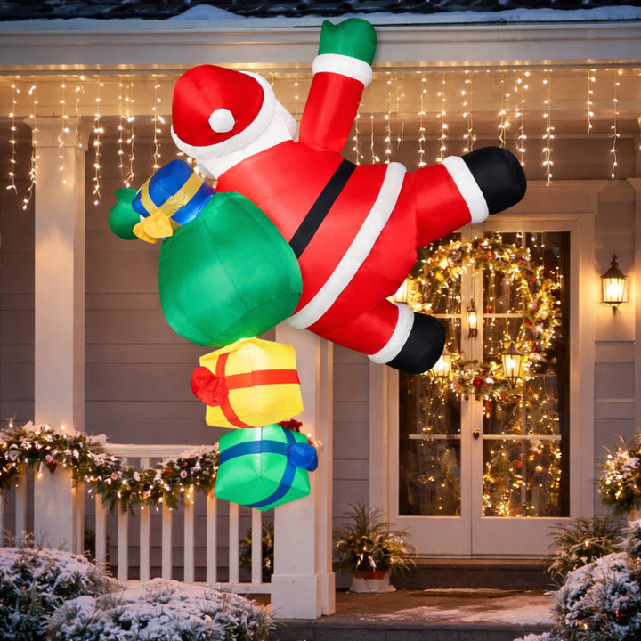 Climbing Santa Inflatable Christmas Decoration | LED Lights, Stakes, Ropes &amp; Sandbags Included | Outdoor Yard Decor 1