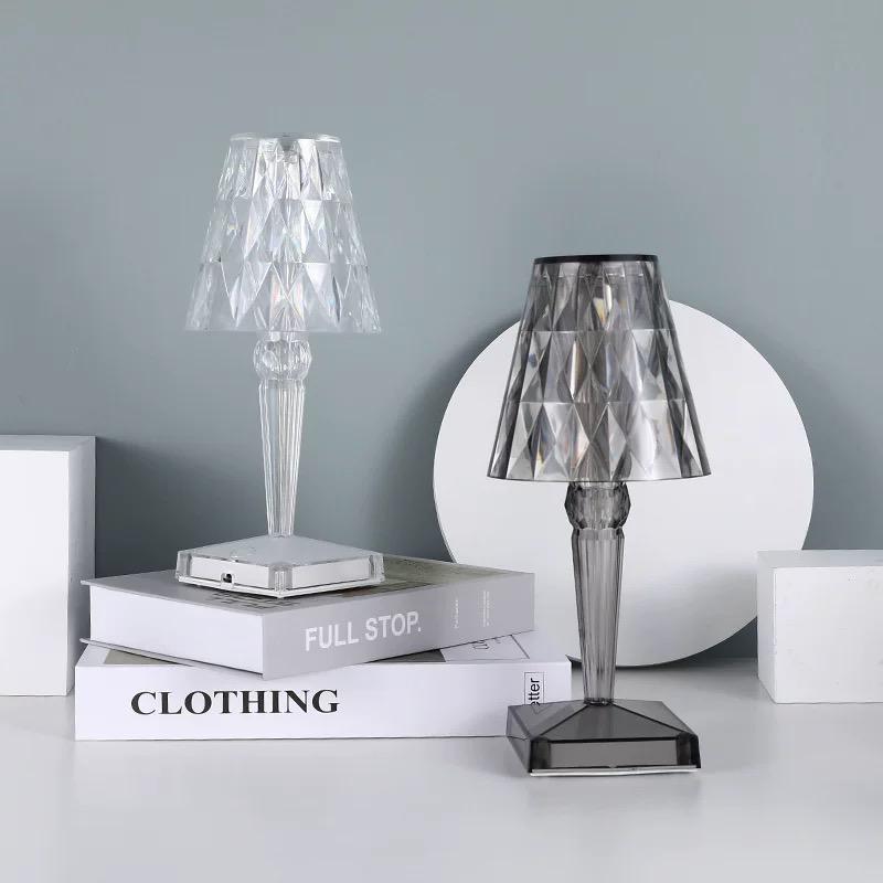 Crystal Table Lamp Acrylic 26 x 12 cm | Touch Control, Rechargeable | 3 Light Colours, USB Charging Cable Included 12